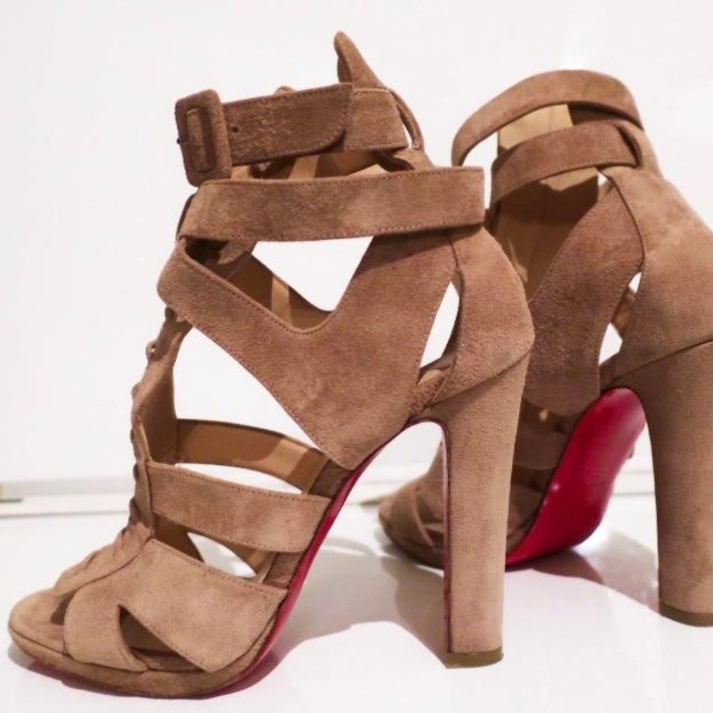 Louboutin Suede Caged Block Heel Pumps Size 38